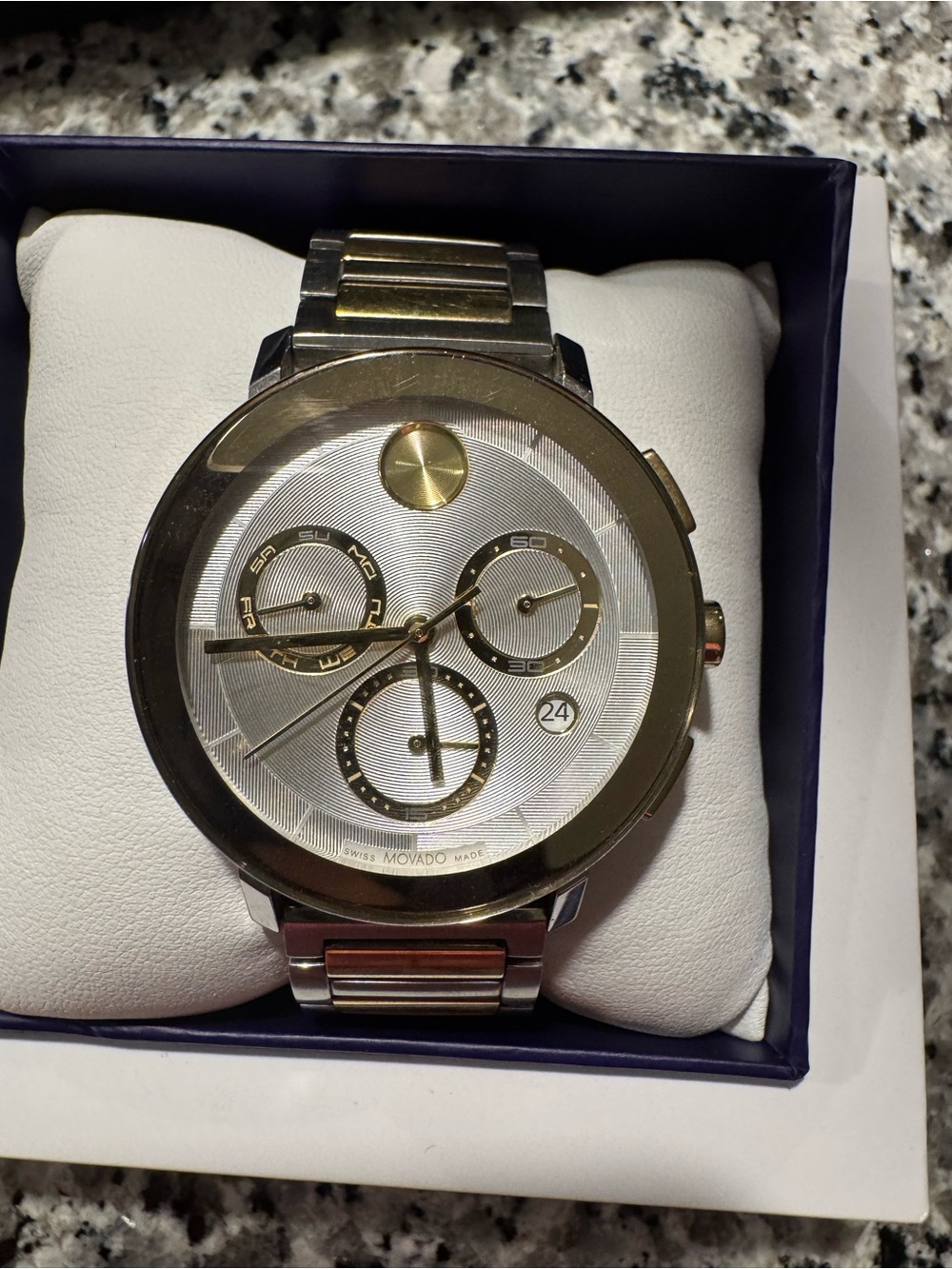 Movado Two-Tone Silver and Gold Chronograph Bracelet Watch